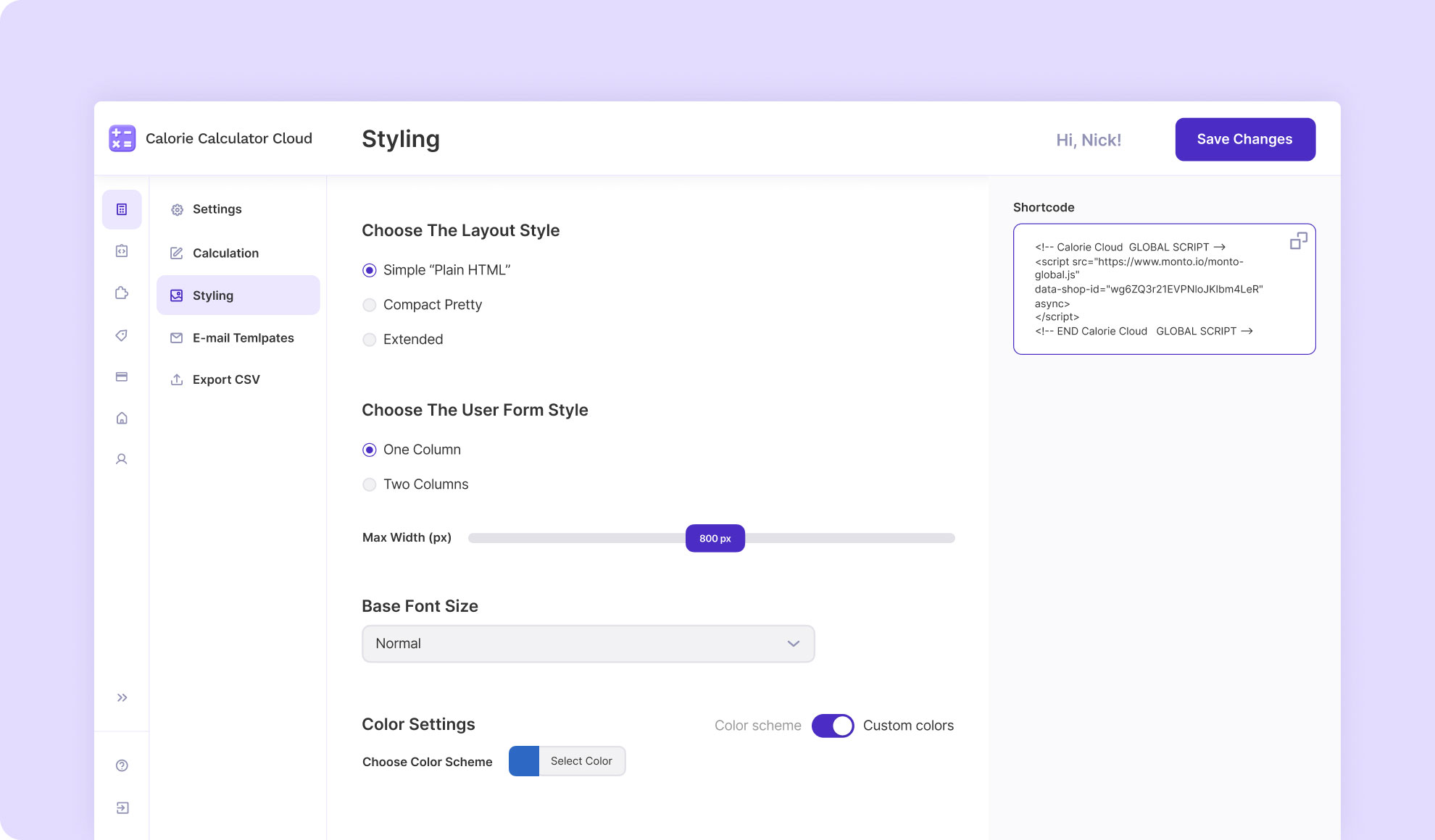 styling - calorie calculator cloud